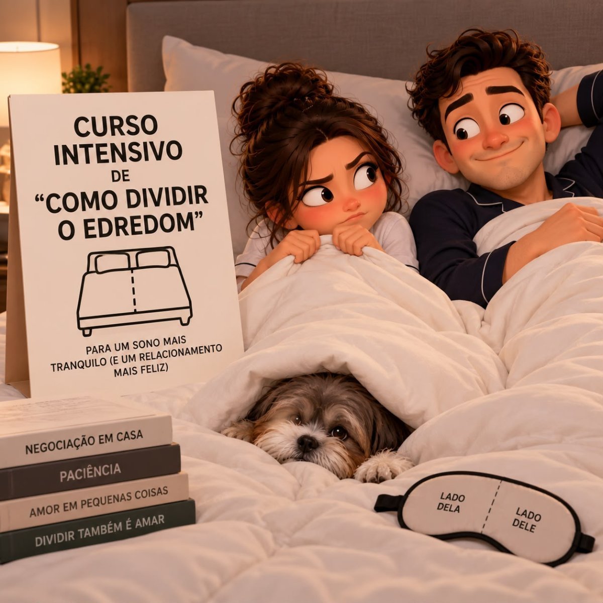 Curso intensivo de "Como dividir o edredom"